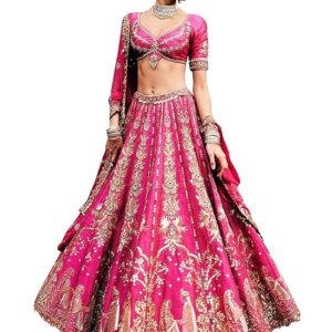 Women's Art Silk Heavy Embroidery With Sequence Work Lehenga Choli Unstitch Blouse with Dupatta (New-Bridal-Latest-Wedding-Sequence-Lehenga