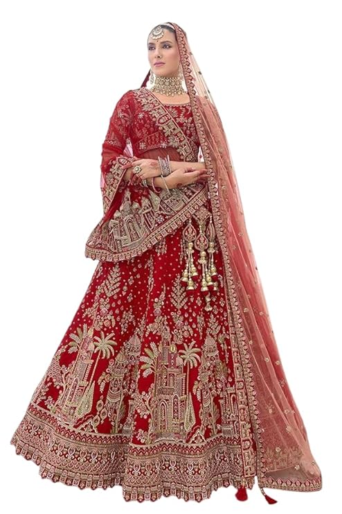 Woman's golden-red Bridal Lehenga Choli
