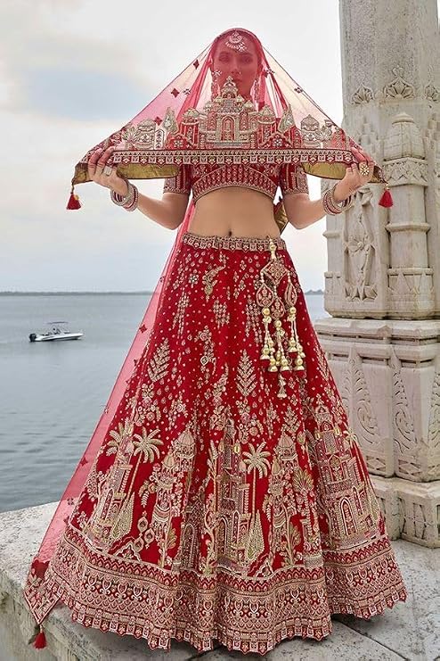 Woman's golden-red Bridal Lehenga Choli - Image 3