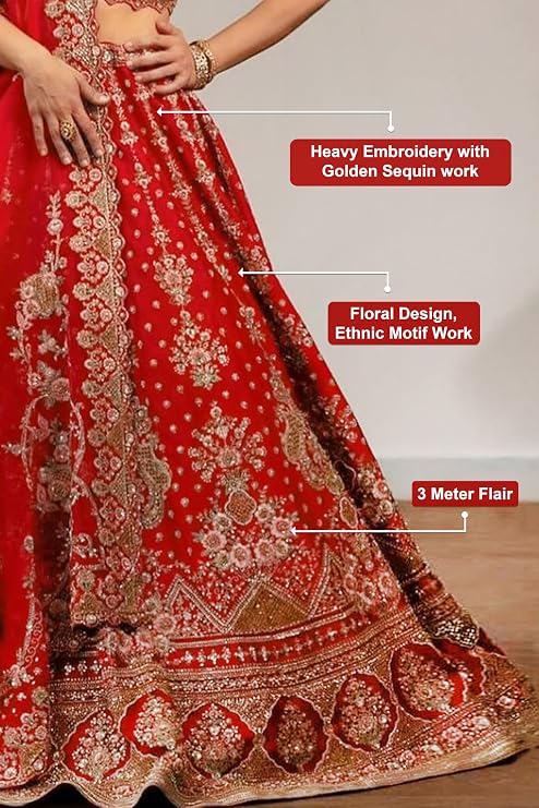 Women's Satin Sequin Embroidery Bridal Lehenga Choli with Net Dupatta - Image 3