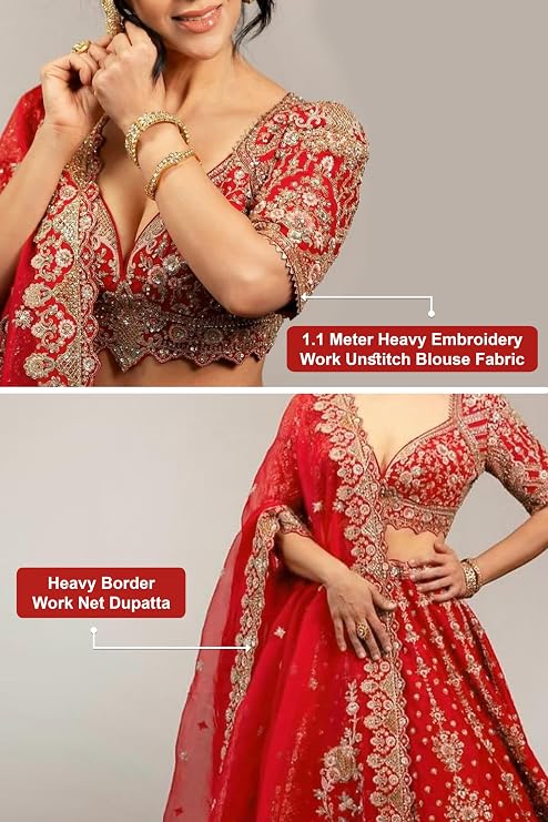 Women's Satin Sequin Embroidery Bridal Lehenga Choli with Net Dupatta - Image 4