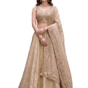 Women's Zari Sequins Embroidered Work Crush Silk Lehenga Choli With Dupatta