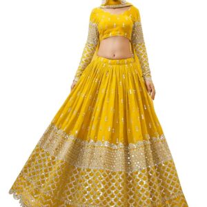 Women's Georgette Embroidered Fabric Sequins Zari Embroidered Semi-Stitched Lehenga Choli With Dupatta