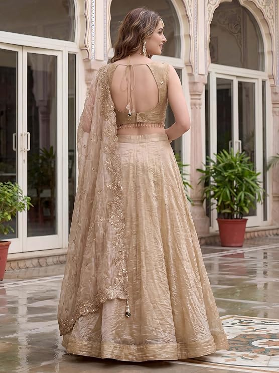 Women's Zari Sequins Embroidered Work Crush Silk Lehenga Choli With Dupatta - Image 3