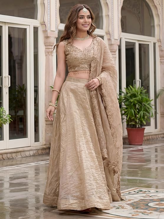Women's Zari Sequins Embroidered Work Crush Silk Lehenga Choli With Dupatta - Image 4