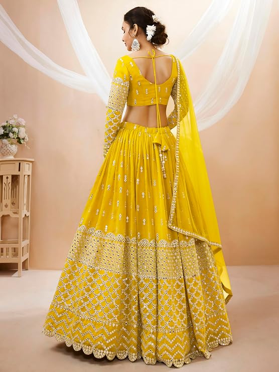 Women's Georgette Embroidered Fabric Sequins Zari Embroidered Semi-Stitched Lehenga Choli With Dupatta - Image 4