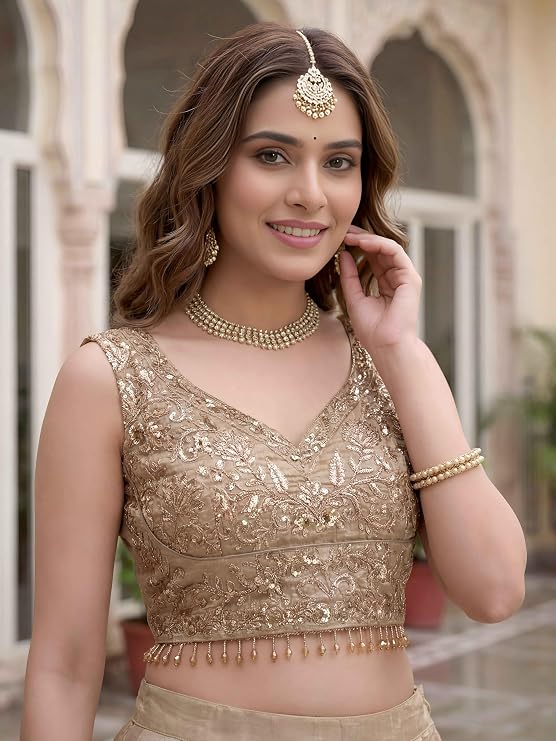Women's Zari Sequins Embroidered Work Crush Silk Lehenga Choli With Dupatta - Image 5