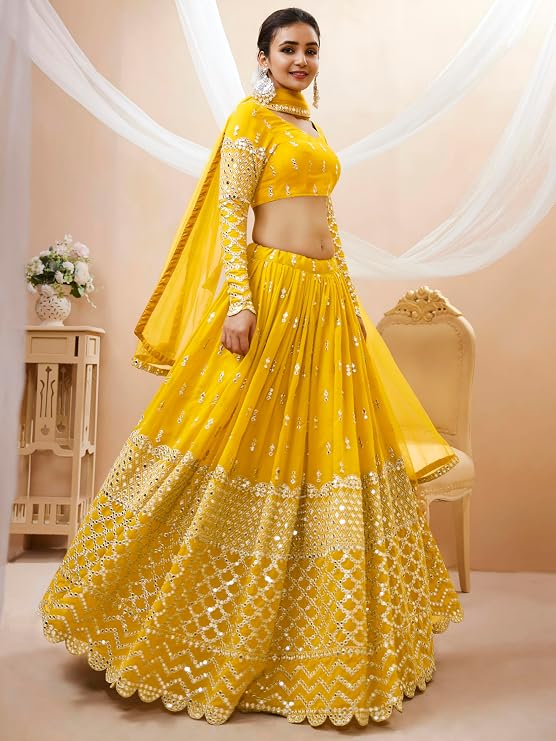 Women's Georgette Embroidered Fabric Sequins Zari Embroidered Semi-Stitched Lehenga Choli With Dupatta - Image 5