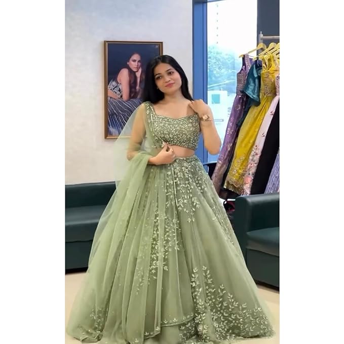 WOMEN'S Net Heavy Work Lehenga Choli with Dupatta - Image 5